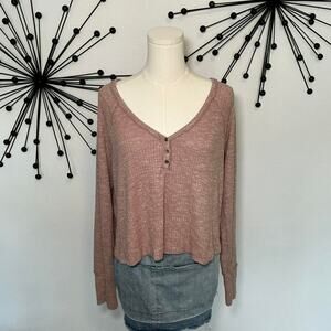 Lucky Brand pink ribbed long sleeve henley top soft grunge boho